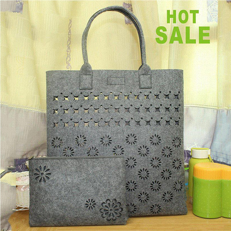 2 piece bag set hollowed designs lash package non woven felt tote bag lady hand bag
